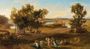 An idyllic southern landscape by Josef Hoffmann Oil Painting