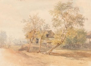 A group of trees near a farmhouse Oil painting by Josef Hoger