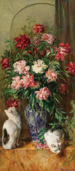 Blumenstuck mit Pfingstrrosen by Josef Jungwirth Oil Painting