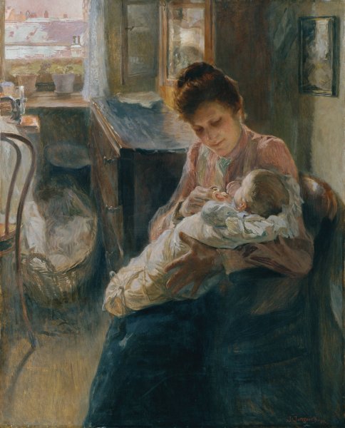 Junge Mutter  by Josef Jungwirth - Hand-Painted Oil Painting Reproduction