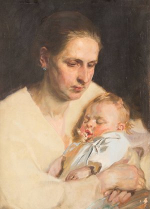 Mother and Child by Josef Jungwirth Oil Painting