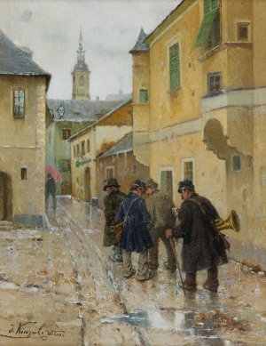 Wachau, Musicians Returning Home by Josef Kinzel Oil Painting