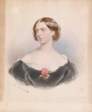 Bildnis einer jungen Frau mit Rose by Josef Kriehuber Oil Painting