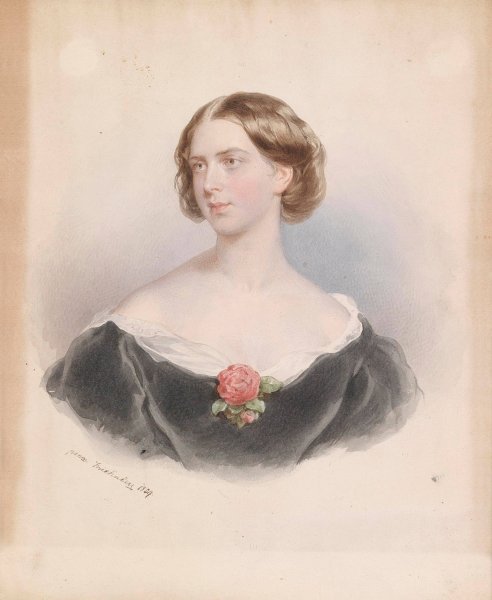 Main Product Photo of Bildnis einer jungen Frau mit Rose  Painting by Josef Kriehuber