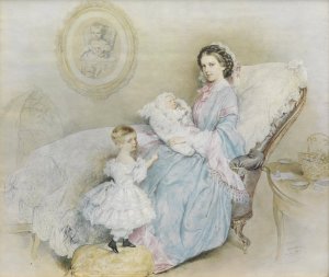 Kaiserin Elisabeth mit ihren Kindern by Josef Kriehuber Oil Painting