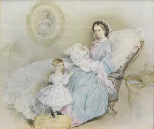 Kaiserin Elisabeth mit ihren Kindern Oil painting by Josef Kriehuber
