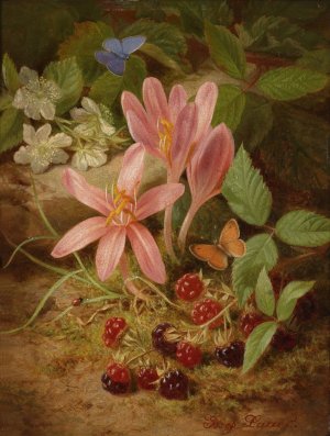 Herbstblume mit Brombeeren by Josef Lauer Oil Painting