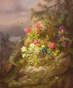 Still life with snail by Josef Lauer Oil Painting