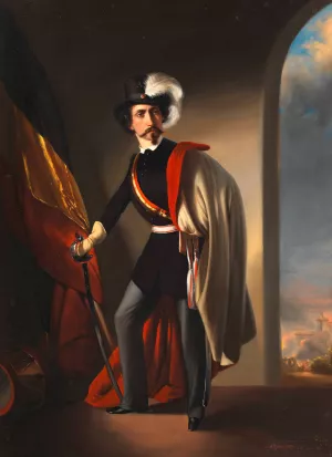 Selbstbildnis als Kommandant der Akademischen Legion Oil painting by Josef Matthias Aigner