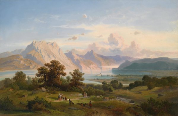 Main Product Photo of Blick auf Schloss Orth am Traunsee  Painting by Josef Mayburger