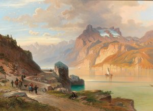 Die Axenstrase Am Vierwaldstattersee by Josef Mayburger Oil Painting