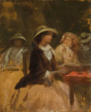 In the Garden Restaurant by Josef Navratil Oil Painting