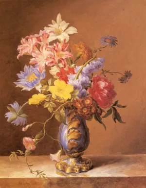 Flowers In A Blue Vase by Josef Nigg - Oil Painting Reproduction