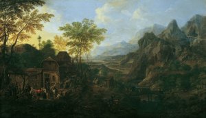 Ideale Landschaft mit Bauernkirmes by Josef Orient Oil Painting