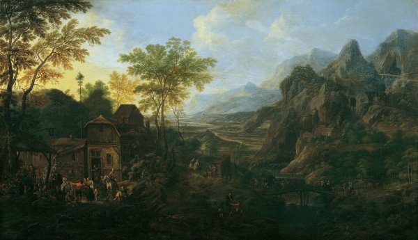 Ideale Landschaft mit Bauernkirmes by Josef Orient - Hand-Painted Oil Painting Reproduction