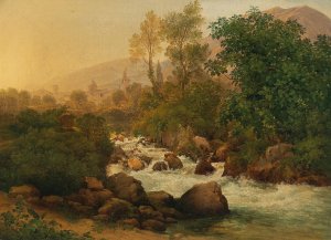 La Cascate di Piedemonte by Josef Rebell Oil Painting