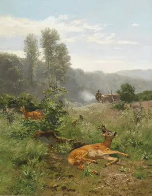 Rotwildjagd by Josef Schmitzberger Oil Painting