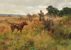 Vorstehhund und Jager by Josef Schmitzberger Oil Painting
