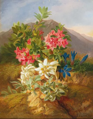Alpine Flowers by Josef Schuster Oil Painting