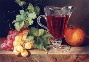 Grapes and a Jug of Wine on a Ledge by Josef Schuster Oil Painting