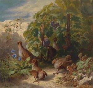 Rebhuhner by Josef Schuster Oil Painting