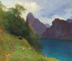 Partie zwischen Ebensee und Traunkirchen mit Blick auf den Traunstein by Josef Schwemminger Oil Painting