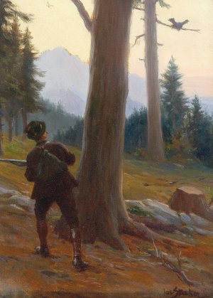 Auerhahnjagd by Josef Straka Oil Painting