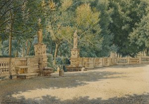 Terrace in the Gardens of the Villa Borghese, Rome by Josef Theodor Hansen Oil Painting