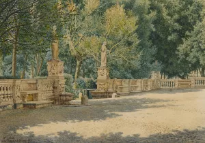 Terrace in the Gardens of the Villa Borghese, Rome by Josef Theodor Hansen Oil Painting