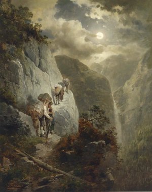 Anstieg in einer Mondnacht by Josef Thoma Oil Painting