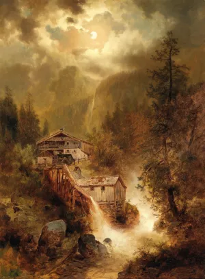Approaching Storm in the High Mountains by Josef Thoma Oil Painting