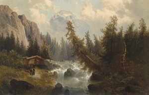 Gebirgslandschaft mit Bach by Josef Thoma Oil Painting