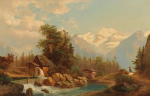 Muhle am Gebirgsbach by Josef Thoma Oil Painting