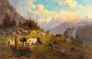 On the Mountain Pasture by Josef Thoma Oil Painting