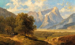 Travellers with a View of the Dachstein Massif by Josef Thoma Oil Painting
