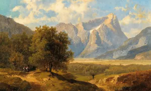 Travellers with a View of the Dachstein Massif Oil painting by Josef Thoma