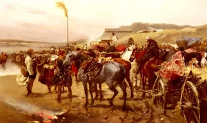On The Move by Josef Von Brandt - Oil Painting Reproduction