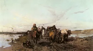 The Caravan by Josef Von Brandt - Oil Painting Reproduction