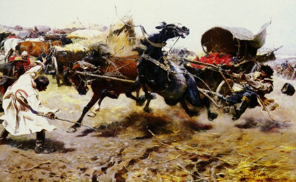 Main Product Photo of The Runaway Cart Painting by Josef Von Brandt