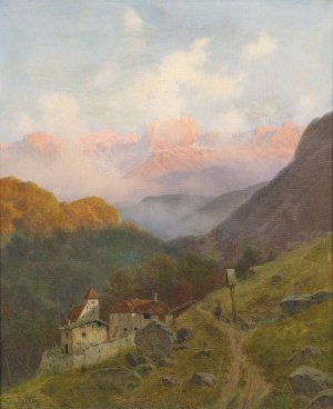 Blick auf den Rosengarten by Josef Von Schlogl Oil Painting