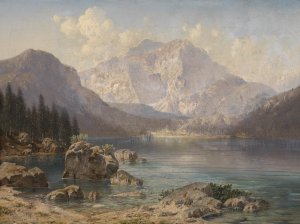 Der vordere Langbath See mit dem kaiserlichen Jagdhause by Josef Von Schlogl Oil Painting