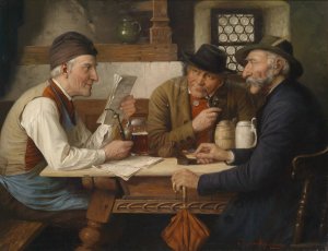 Die Wirtshausrunde by Josef Wagner-Hohenberg Oil Painting