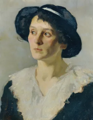 Dame mit schwarzem Hut Oil painting by Josef Wawra