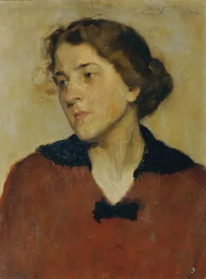 Frauenbildnis mit rotem Pullover by Josef Wawra Oil Painting