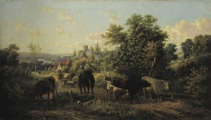 Landscape with Cattle by Josef Wenglein Oil Painting