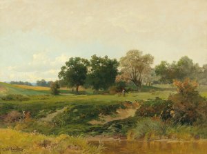 Landscape with Woman Gathering Wood by Josef Willroider Oil Painting