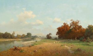 Landschaft mit Schafen by Josef Willroider Oil Painting