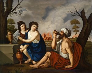 Lot und seine TOchter by Josef Worlicek Oil Painting