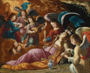 The Penitent Magdalene Comforted By Angels by Josefa De Ayala E Cabrera Oil Painting