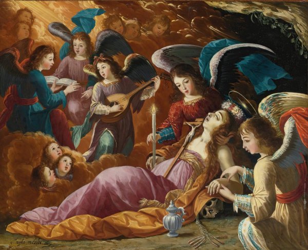 Main Product Photo of The Penitent Magdalene Comforted By Angels  Painting by Josefa De Ayala E Cabrera